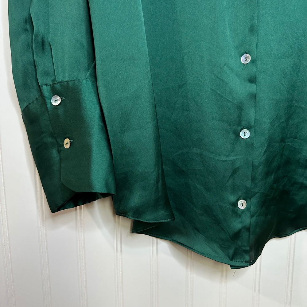 Zara Emerald Green Satin Button Down  Oversized Long Sleeve‎ Blouse Size L - Picture 5 of 8